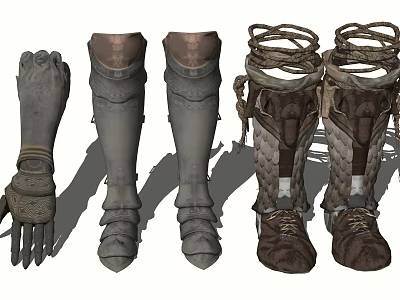 Medieval Style Leather Boots With Lace Up Straps Greaves And Metal Decorative Details 3d model