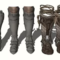 Medieval Style Leather Boots With Lace Up Straps Greaves And Metal Decorative Details