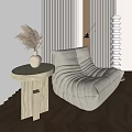 Sunlit Modern Striped Bean Bag Chair With Round Side Table Dried Flowers And Floor Lamp