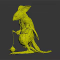 Anthropomorphic Rat 3D Character Model With Green Coat Scarf Yellow Bag Big Ears Standing Pose