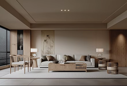 Song Style Aesthetics Living Room New Chinese Style Living Room 3d model