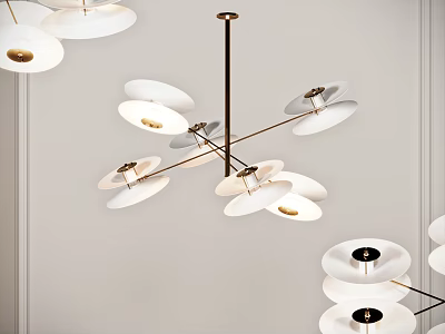 Modern Chandelier With Multiple White Disc Shades And Metal Frame For Interior Decor 3d model