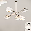 Modern Chandelier With Multiple White Disc Shades And Metal Frame For Interior Decor