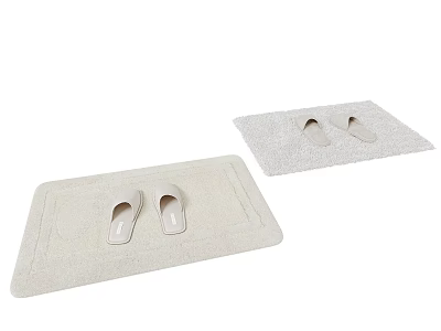 Soft Beige Square Bathroom Rugs With Slippers On Top For Home Use 3d model