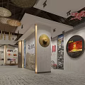 Traditional Chinese Cultural Center Interior Design With Ink Painting Scroll And Golden Decorations