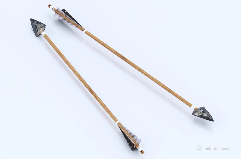 Traditional Hunting Weapons Handcrafted Arrows With Metal Arrowheads Wooden Shafts And Feather Fletchings 3d model 