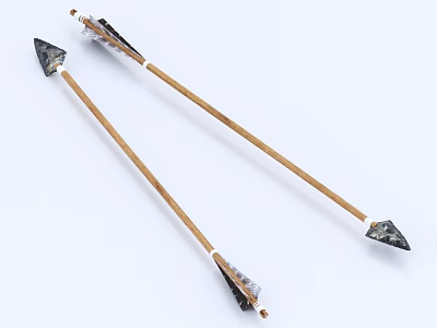 Traditional Hunting Weapons Handcrafted Arrows With Metal Arrowheads Wooden Shafts And Feather Fletchings 3d model