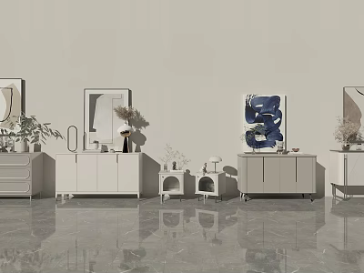 Modern Console Table And Side Cabinet With Minimalist Design And Decorative Elements 3d model