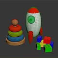 Colorful Children's Toys With Wooden Stacking Rings Rocket Shaped Toy And Plastic Building Blocks