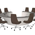 Modern Round Conference Table With White Tabletop And Ergonomic Swivel Chairs