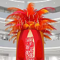 Chinese New Year Photo Spot With Red Orange Feather Firework Installation In Mall
