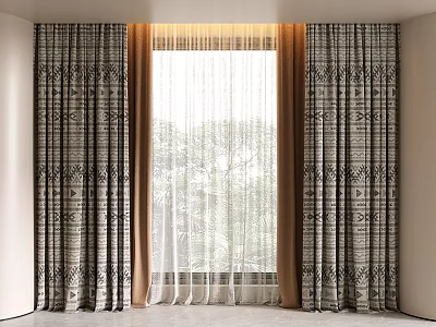 Modern Geometric Pattern Curtains With Sheer Layer For Window Outdoor View 3d model