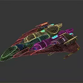 Futuristic Sci-Fi Black Spaceship With Sleek Design Blue Red Lights And Multiple Engines