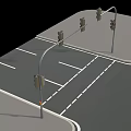 Traffic Lights At Road Intersection With White Markings And Black Background