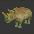 Reddish Brown Rhinoceros Standing With Two Horns On Gray Background And Reflection 3d model