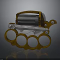Yellow And Silver Knuckle Duster With Four Rings And Rustic Worn Surface