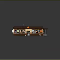 Cartoon Storefront Scene With Gray Roof Brown Awning Red Brick Walls Checkerboard Floor And Windows
