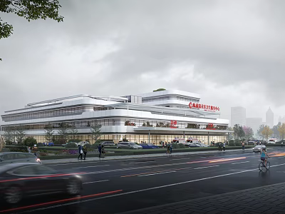 Contemporary Multi Story Commercial Building With Glass Facade And Street Activity 3d model