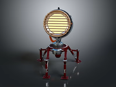 Modern Industrial Style Lamp With Red Mechanical Legs And Round Grille Shade 3d model