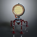 Modern Industrial Style Lamp With Red Mechanical Legs And Round Grille Shade