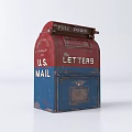 Vintage U.S. Mailbox With Red Blue Design For Letters And Pull Down Feature 3d model