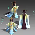 Game Movie Female Character Wearing Traditional Hanfu with Long Hair Floral Ornaments and Flowing Ribbons