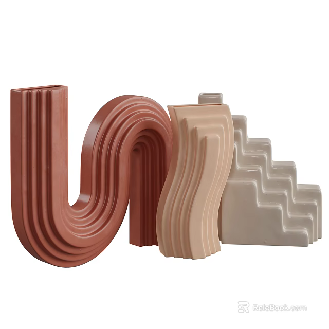 Modern Ceramic Vessels With Curved Wavy And Stepped Geometric Shapes In Brown Beige Gray 3d model 