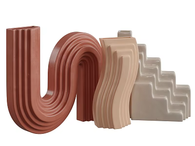 Modern Ceramic Vessels With Curved Wavy And Stepped Geometric Shapes In Brown Beige Gray 3d model