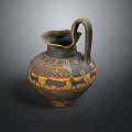 Ancient Ceramic Vase With Curved Handle Animal Motifs And Geometric Patterns