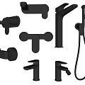 Black Modern Faucets Various Types For Bathroom And Kitchen Home Use 3d model