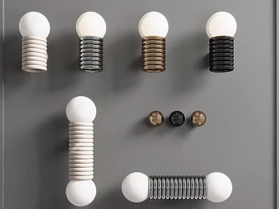 Modern Wall Lamps With Spiral Bases White Spherical Shades And Metal Knobs 3d model