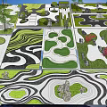 Various Garden Ornament Designs Featuring Curved Paths Greenery And Stone Elements 3d model