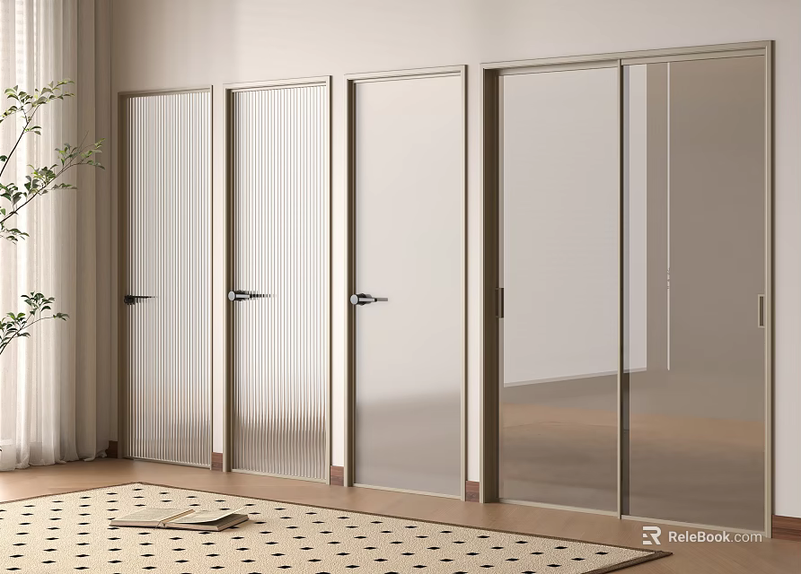 Hinged Doors In Modern Interior Featuring Glass Panels And Sleek Design 3d model