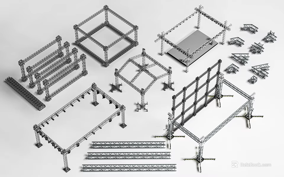 Heavy Duty Metal Building Components with Various Structural Frames and Connecting Parts 3d model 