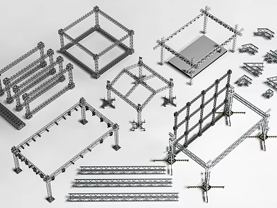 Heavy Duty Metal Building Components with Various Structural Frames and Connecting Parts 3d model