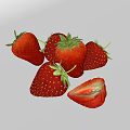 Fresh Red Strawberries With Green Leaves And Sliced Fruit On White Background