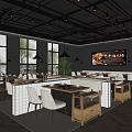 Modern Restaurant Interior With Open Layout Dining Tables Pendant Lights And Large Windows 3d model
