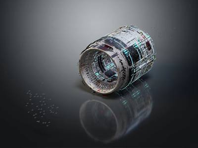 Rolled Cylindrical Object With Text Patterns Colorful Surface And Reflective Effect On Black Background 3d model