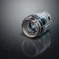 Rolled Cylindrical Object With Text Patterns Colorful Surface And Reflective Effect On Black Background