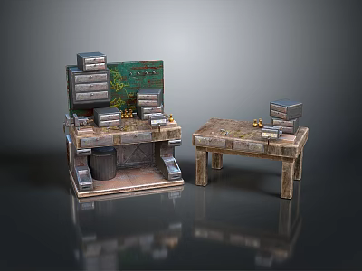 Vintage Industrial Furniture Featuring Stone Top Workbench With Drawers And Side Table Decorative Elements 3d model