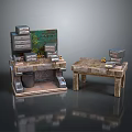 Vintage Industrial Furniture Featuring Stone Top Workbench With Drawers And Side Table Decorative Elements