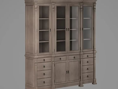 Traditional Wooden Bookcase With Glass Front Doors Drawers And Storage Cabinets 3d model