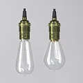 Vintage Two Pendant Lights With Brass Lamp Holders And Transparent Pear Shaped Bulbs