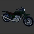 Vintage Green Motorcycle With Leather Seat And Metallic Off Road Tires