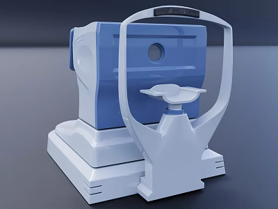 Blue And White Ophthalmic Medical Instrument For Eye Exam With Circular Port And Chin Rest 3d model
