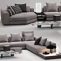 Modern Gray Upholstered Sectional Sofa With Accent Pillows And Marble Coffee Table