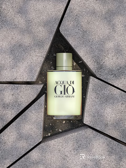 Giorgio Armani Acqua Di Gio Perfume Cosmetics In Green Bottle With Gray Geometric Background 3d model 