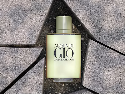Giorgio Armani Acqua Di Gio Perfume Cosmetics In Green Bottle With Gray Geometric Background 3d model