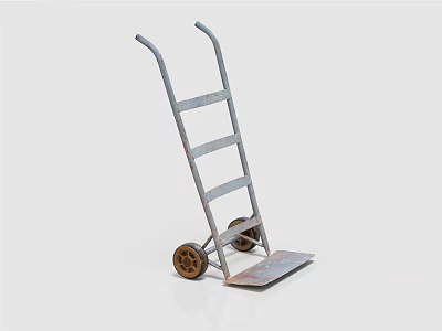 Metal Hand Truck With Two Wheels Flat Platform And Metal Support Bars Structure 3d model