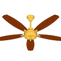 Traditional Ceiling Fan With Wooden Blades And Golden Decorative Design